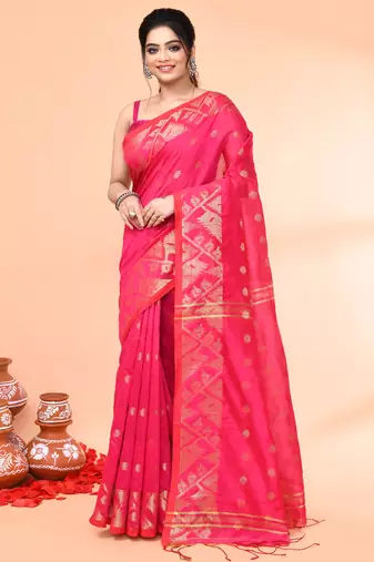 cotton blend rani handloom saree with blouse piece