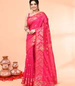 cotton blend rani handloom saree with blouse piece