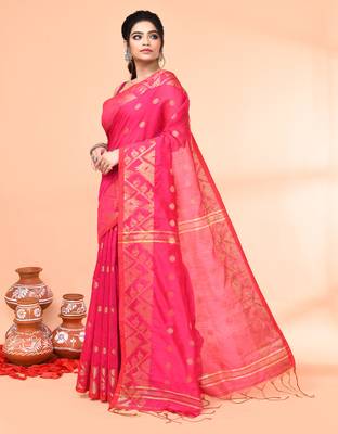 cotton blend rani handloom saree with blouse piece 2