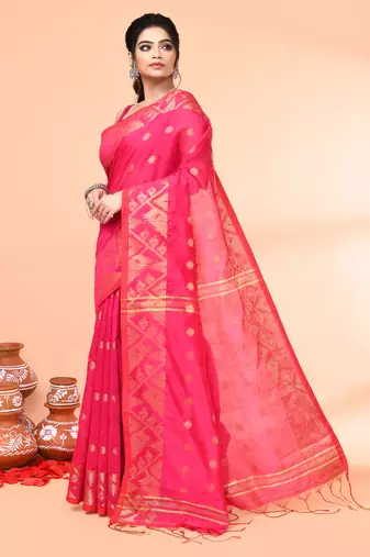 cotton blend rani handloom saree with blouse piece