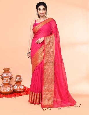 cotton blend rani handloom saree with blouse piece 1