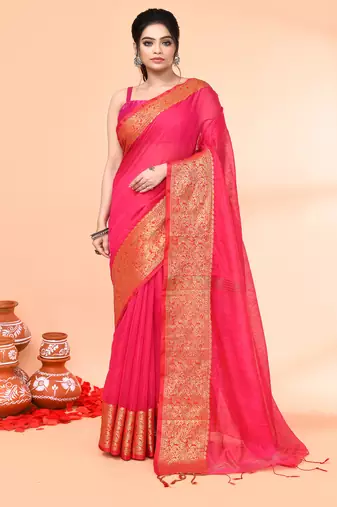 cotton blend rani handloom saree with blouse piece