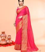 cotton blend rani handloom saree with blouse piece