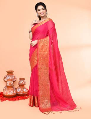 cotton blend rani handloom saree with blouse piece 2