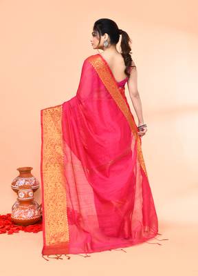 cotton blend rani handloom saree with blouse piece 3