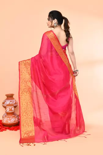 cotton blend rani handloom saree with blouse piece