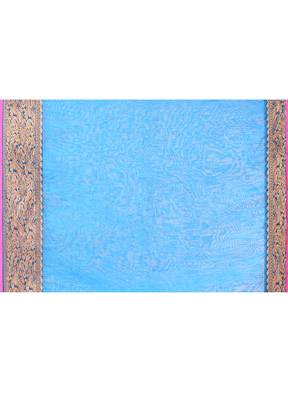 cotton blend sky blue handloom saree with blouse piece 5