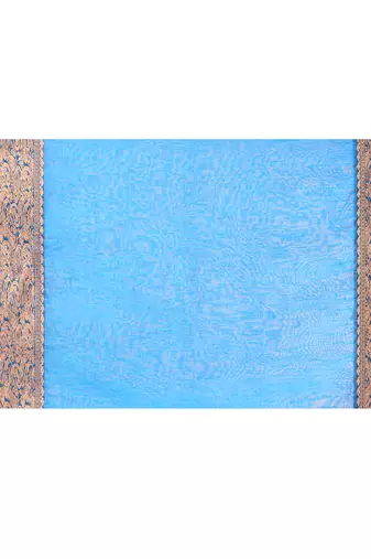 cotton blend sky blue handloom saree with blouse piece