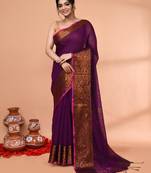 cotton blend magenta handloom saree with blouse piece