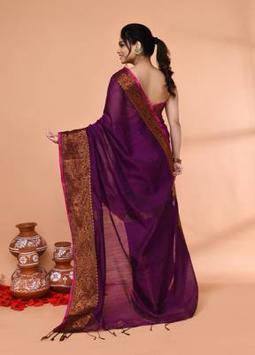 cotton blend magenta handloom saree with blouse piece 3