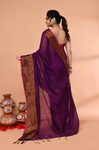 cotton blend magenta handloom saree with blouse piece