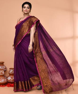 cotton blend magenta handloom saree with blouse piece 4