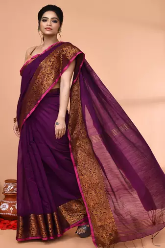 cotton blend magenta handloom saree with blouse piece