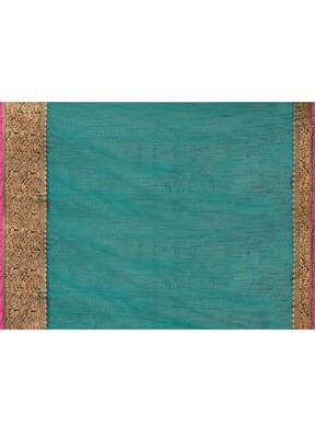 cotton blend teal handloom saree with blouse piece 5