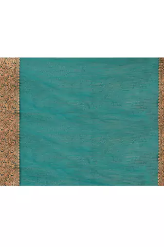 cotton blend teal handloom saree with blouse piece