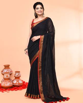 cotton handloom black sequin saree with blouse piece 1
