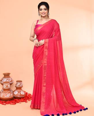 cotton handloom pink sequin saree with blouse piece 3