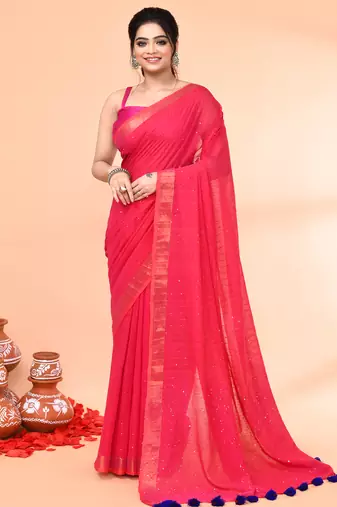cotton handloom pink sequin saree with blouse piece