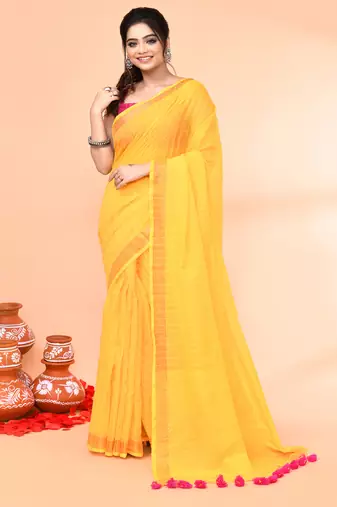 cotton handloom yellow sequin saree with blouse piece