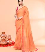 cotton handloom pale orange sequin saree with blouse piece