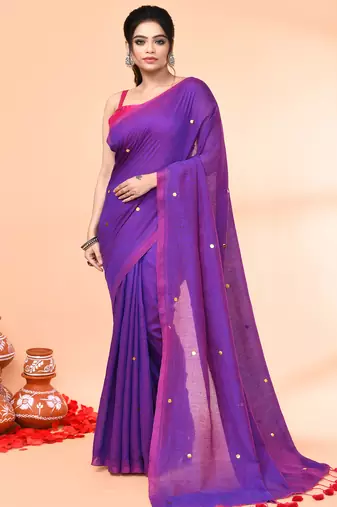 cotton handloom purple sequin saree with blouse piece