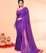 cotton handloom purple sequin saree with blouse piece