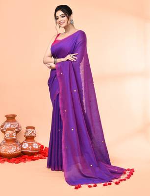 cotton handloom purple sequin saree with blouse piece 2