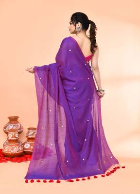 cotton handloom purple sequin saree with blouse piece 3