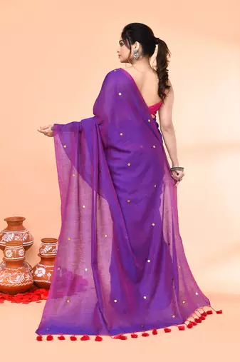 cotton handloom purple sequin saree with blouse piece