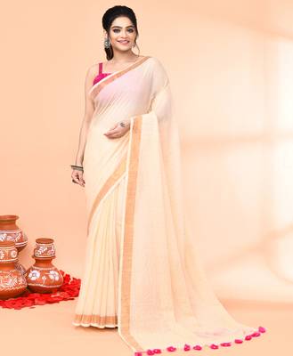 cotton handloom light tan sequin saree with blouse piece 4