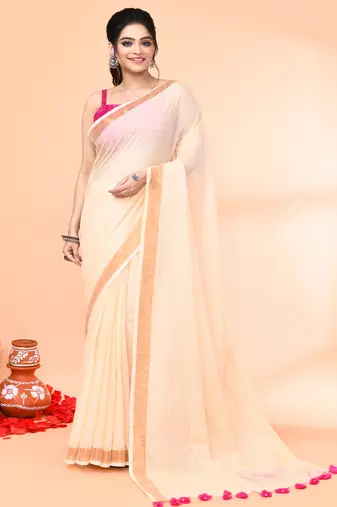 cotton handloom light tan sequin saree with blouse piece