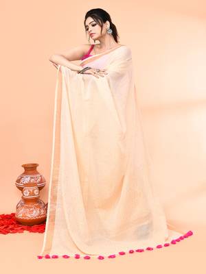 cotton handloom light tan sequin saree with blouse piece 5