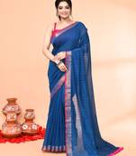 cotton handloom deep turquoise sequin saree with blouse piece