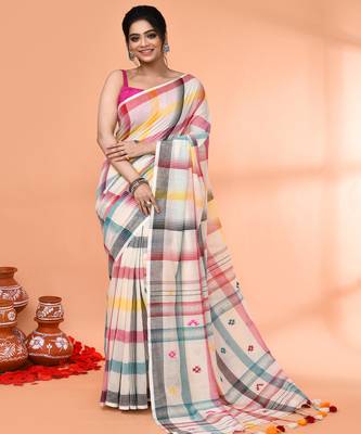 off white mul cotton handloom jamdani saree with blouse piece 1