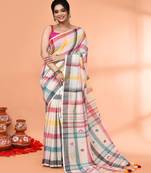 off white mul cotton handloom jamdani saree with blouse piece