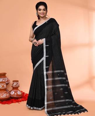 black mul cotton handloom jamdani saree with blouse piece 1