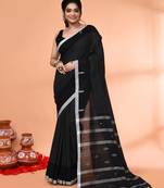 black mul cotton handloom jamdani saree with blouse piece