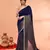 blue cotton handloom saree with gold zari stripes