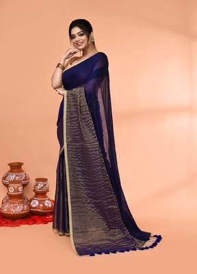 blue cotton handloom saree with gold zari stripes 2