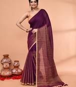 magenta cotton handloom saree with gold zari stripes