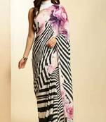 multicolor digital printed stripe saree with blouse