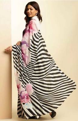 multicolor digital printed stripe saree with blouse 2
