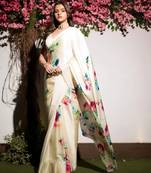 Cream digital printed saree with blouse