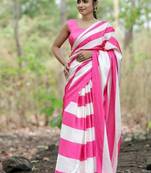 Pink satin digital printed saree with blouse