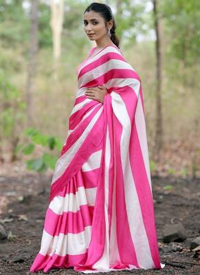Pink satin digital printed saree with blouse 2