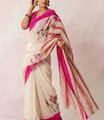 Pink linen digital printed saree with blouse