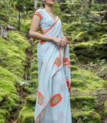 Orange & grey digital printed saree with blouse
