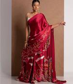 Red crepe digital printed saree with blouse