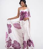 Purple crepe digital printed saree with blouse