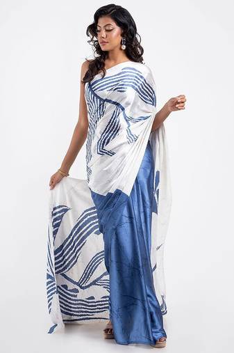 Navyblue crepe digital printed saree with blouse